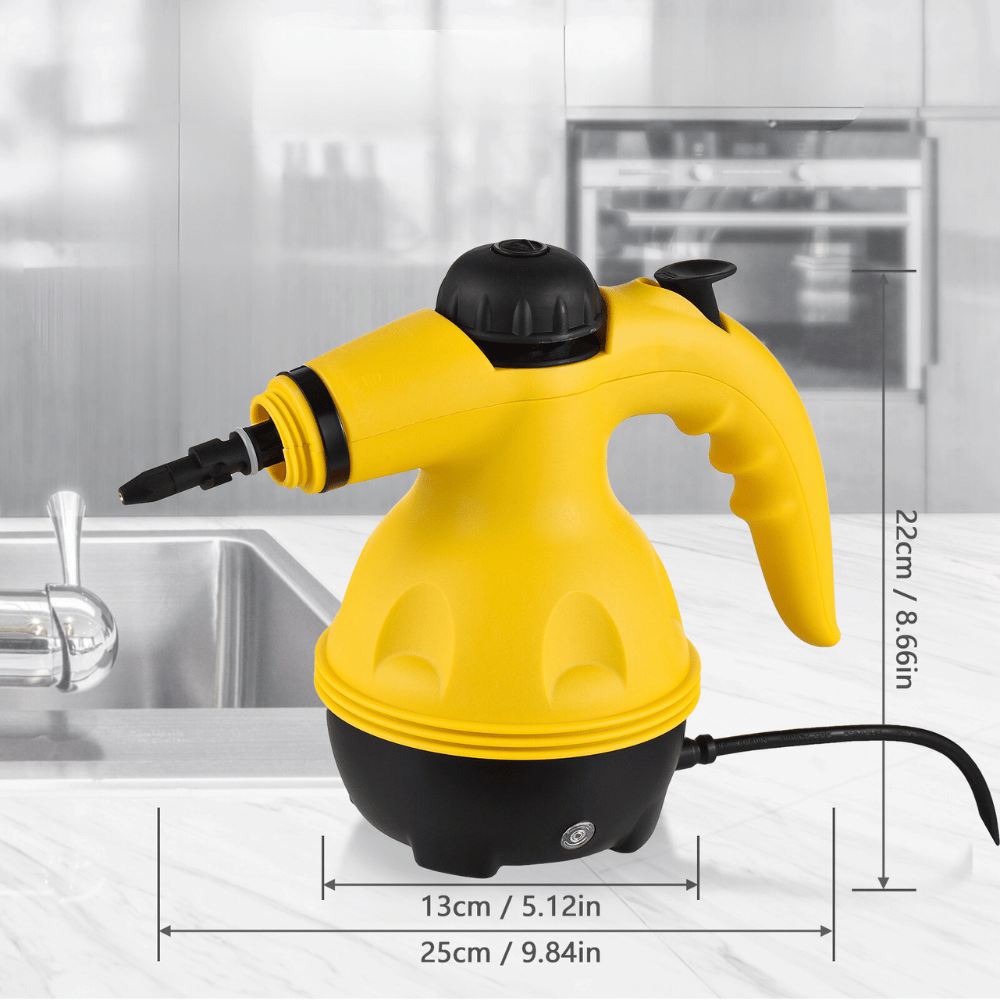 Compact steam cleaner with size dimensions for storage and portability in any home