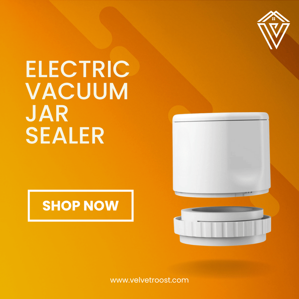 Electric vacuum jar sealer displayed on an orange background, ideal for airtight food storage.