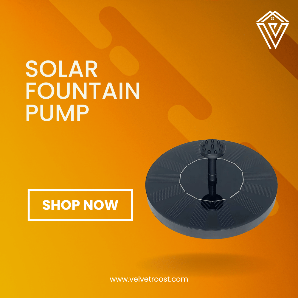 Solar Fountain Pump with nozzle attachment for birdbaths and garden decor on orange background