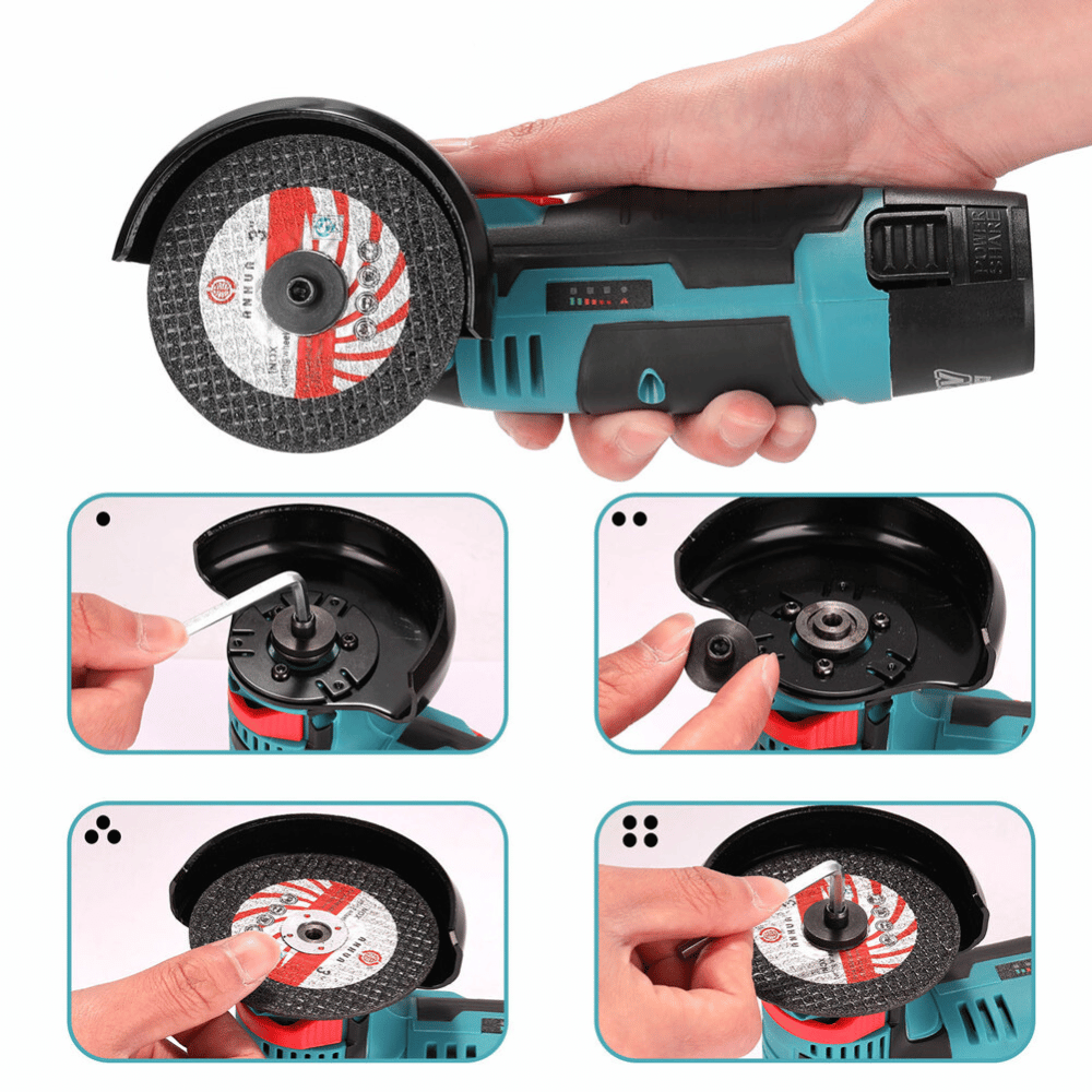Mini Angle Grinder being assembled with detachable disc and user-friendly locking mechanism