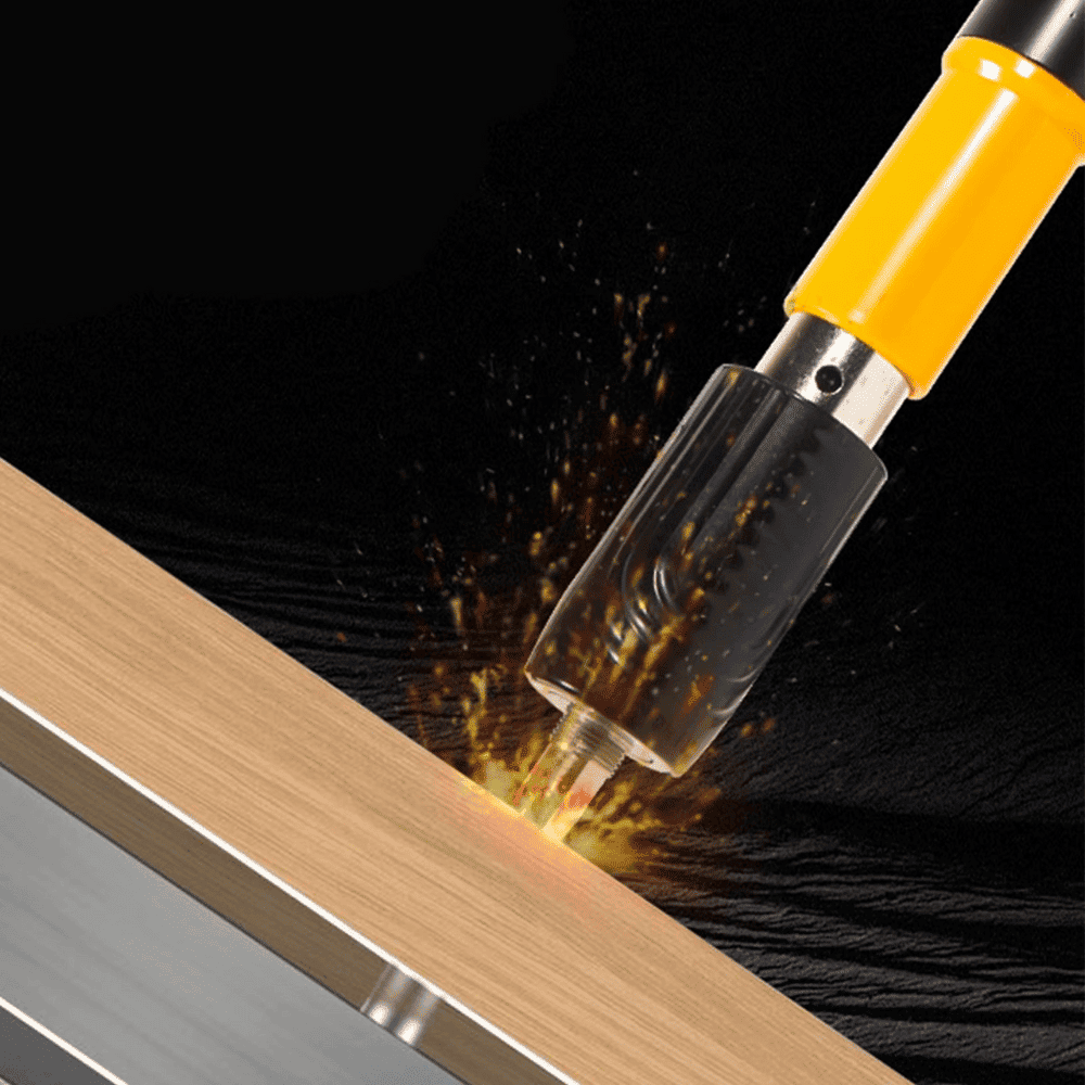 Mini Handheld Nail Gun driving nail into wooden board – precision fastening tool for home use